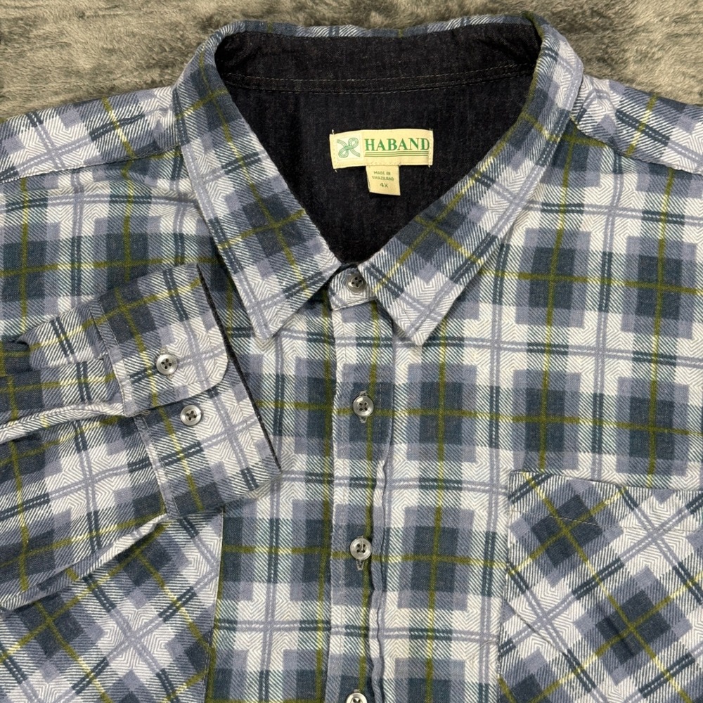 Haband Button Down Shirt Mens 4X Blue Plaid‎ Long Sleeve Style 125